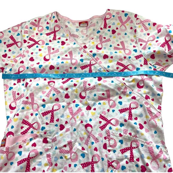 Dickies Womens Scrub Top Small V Neck Breast Cancer Awareness Ribbons White - Picture 7 of 9
